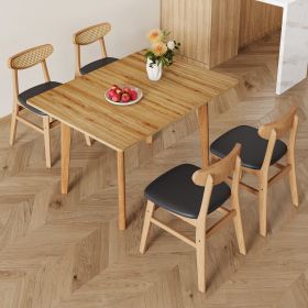 Wood colored MDF desktop with rubber wooden legs, foldable computer desk, foldable office desk, solid wood dining chair with small curved back and PU
