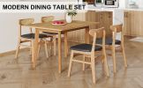 Wood colored MDF desktop with rubber wooden legs, foldable computer desk, foldable office desk, solid wood dining chair with small curved back and PU