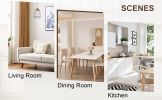 Wood colored MDF desktop with rubber wooden legs, foldable computer desk, foldable office desk, solid wood dining chair with small curved back and PU