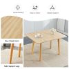 Wood colored MDF desktop with rubber wooden legs, foldable computer desk, foldable office desk, solid wood dining chair with small curved back and PU