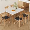 Table and chair set. White sintered stone tabletop, rubberwood legs, foldable computer desk, foldable desk. Solid wood dining chair with small curved