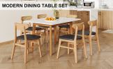 Table and chair set. White sintered stone tabletop, rubberwood legs, foldable computer desk, foldable desk. Solid wood dining chair with small curved